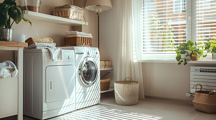 Modern Laundry Room with Stylish Organization Home ai generative