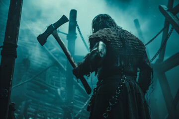 Dark fantasy warrior holding a large ax