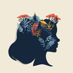 Womans Head Covered in Trees and Plants
