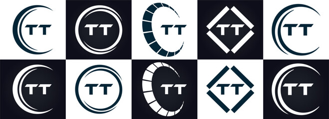 TT logo. T T design. White TT letter. TT, T T letter logo design. T T letter logo design in FIVE, FOUR, THREE, style. letter logo set in one artboard. T T letter logo vector design.