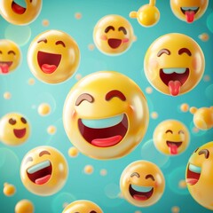 Cheerful social media background with happy laughing emojis for online communication