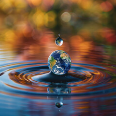 One Water Drop Reflecting Earth