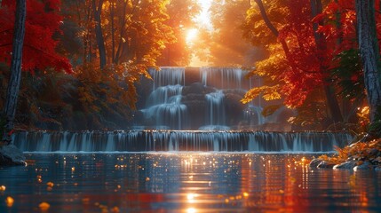 A beautiful waterfall with a river flowing underneath it