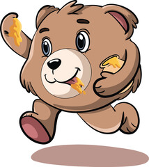 cute bear mascot cartoon design carrying and eating honey.eps