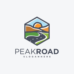 Peak Road Logo Design Vector Illustration Of Mountain Winding Path With Beautiful Panorama