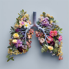 Clean Air. Large Floral Lung on Gray Background