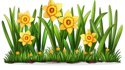   A collection of daffodils in green surroundings against a pure white backdrop - complimentary stock snapshot