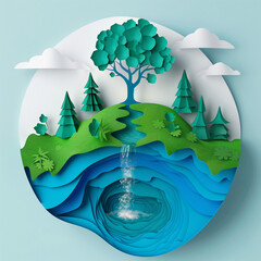 Paper Cut of a River and Trees