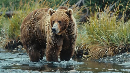 Fototapeta premium Amazing Bear at lakeshore