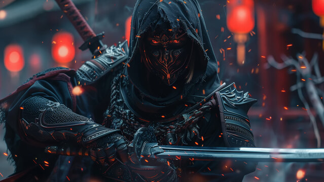 Darkly clad warrior holding sword