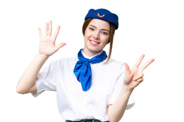 Airplane stewardess over isolated chroma key background counting eight with fingers