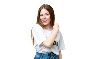 Young volunteer woman over isolated chroma key background celebrating a victory
