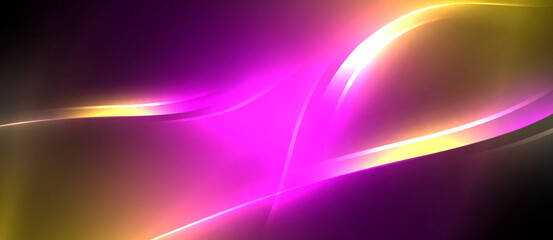 Neon glowing circle rays, light round lines in the dark, planet style neon wave lines. Energetic electric concept design for wallpaper, banner, background