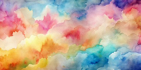 Vivid shades of blue, yellow, pink and orange are mixed in a watercolor effect, creating a dreamy color cloud. Soft edges and variations in saturation add a fluid and dynamic quality.AI generated.