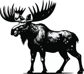 Moose black and white vector illustration Free Download