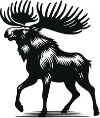 Moose black and white vector illustration Free Download