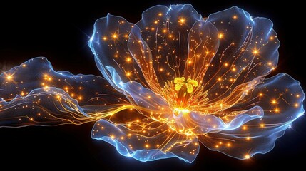   A close-up of a flower with many lights illuminating its petals, highlighting them in the center