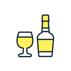 ワインのボトルとワイングラス。シンプルなベクターアイコンイラスト素材。