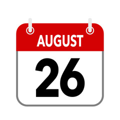 26 August, calendar date icon on white background.