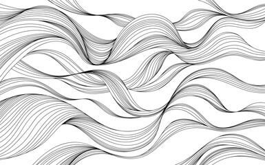 Hand drawn hair abstract illustration with wavy lines and curves. Isolated smoke on white background.