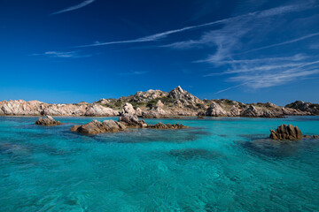 Scenic Sardinia island landscape. Italy sea ​​coast with azure clear water. Nature background