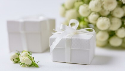 純白の薔薇の花束とプレゼントボックス7