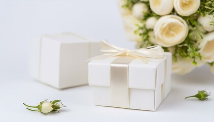 純白の薔薇の花束とプレゼントボックス3
