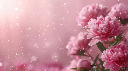   A pink bouquet with water droplets on top and bottom