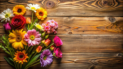 bouquet of flowers with wooden background