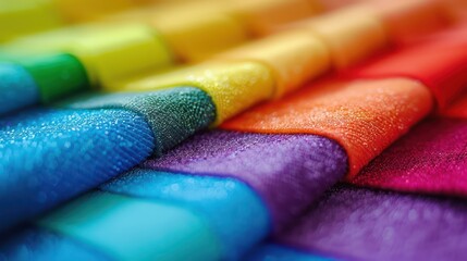 Macro close-up shot of vibrant color swatches arranged neatly, with shallow depth of field adding emphasis to individual hues.