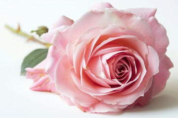 A single pink rose on a white background
