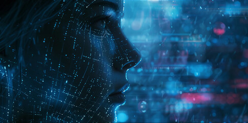 Big Digital Systems, Seamless Connectivity, and the Essence of Conceptual Technology.Face of futuristic and Innovative Imagery AI and Automation use of artificial intelligence and automation in busine