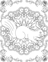 Squirrel on Mandala Coloring Page. Printable Coloring Worksheet for Adults and Kids. Educational Resources for School and Preschool. Mandala Coloring for Adults