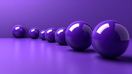   A row of five purple balls sits together on a purple background in front of a purple wall