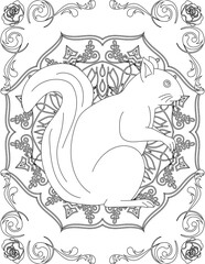 Squirrel on Mandala Coloring Page. Printable Coloring Worksheet for Adults and Kids. Educational Resources for School and Preschool. Mandala Coloring for Adults