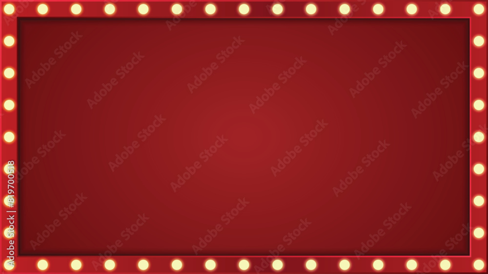 Canvas Prints retro light box frame border with 16:9 aspect ratio, red shining marquee banner for web, presentatio