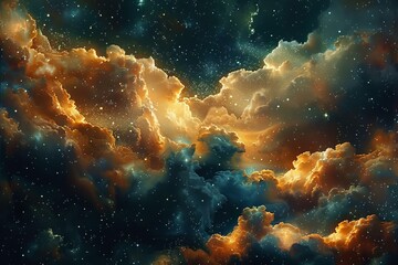 A beautiful cloud scene in space with stars and clouds