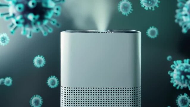 White steam air purifier operating amidst airborne viruses