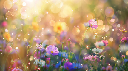 Colorful Flowers Scattered in Grass