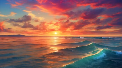 HD footage of a stunning sunset over a placid ocean with brilliant colors in the sky