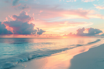 Tranquil Evening: Sunset Bathes a Secluded Beach in Warm Light