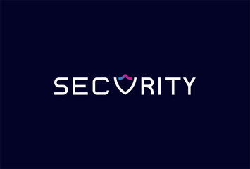 Security Logo, letter V as shield in text Security typography logo, vector illustration