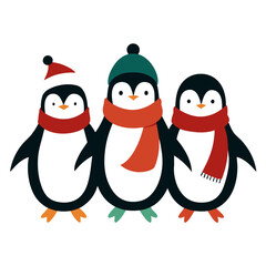 penguins wearing scarfs and hats