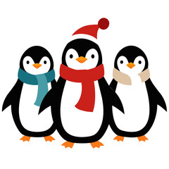 penguins wearing scarfs and hats