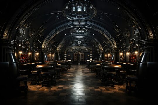 Wine Cellar background flat design top view dark speakeasy vibe theme 3D render black and white