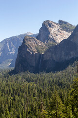 the unique and famous tunnel view at Yosemite national park at a clear and sunny day, california