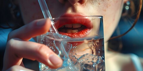 Close-up of Lips Behind a Glass