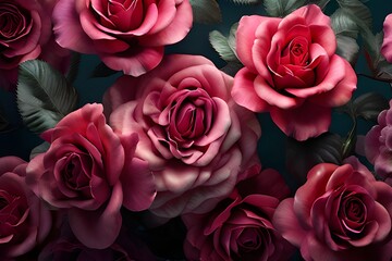 Gorgeous close-up of an abstract floral macro background featuring a top view of rose blossoms colorful rose backdrop, which can enhance the beauty of your work