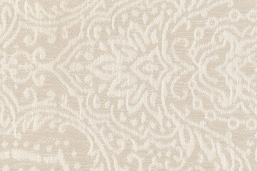 embroidered floral nouveau luxury fabric texture background close up, detailed light neutral color...