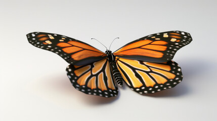 Naklejka premium Close-up of a beautiful Monarch butterfly with its wings fully spread, showcasing vivid orange and black patterns.